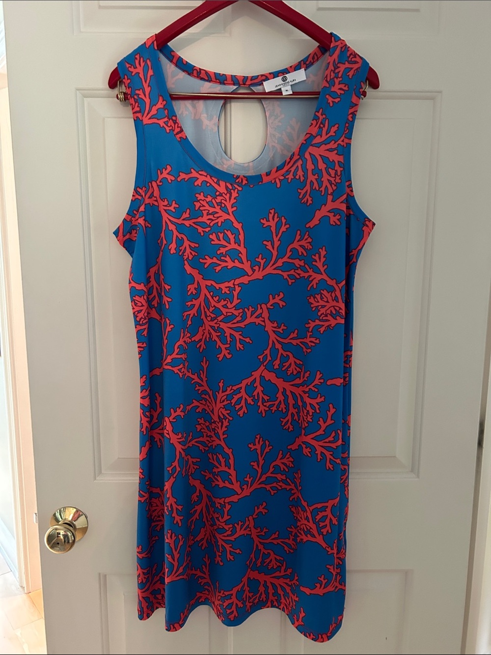 Jean-Pierre KLIFA Sleeveless Blue & Coral Print Shift Dress Size 12